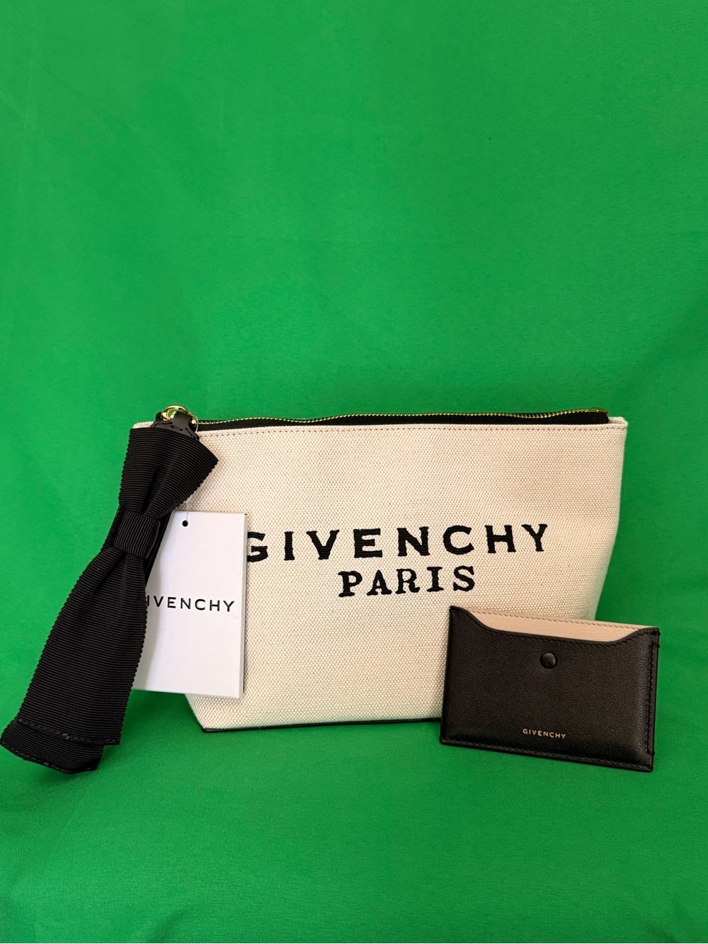 Givenchy Logo Canvas Pouch with Bow Strap